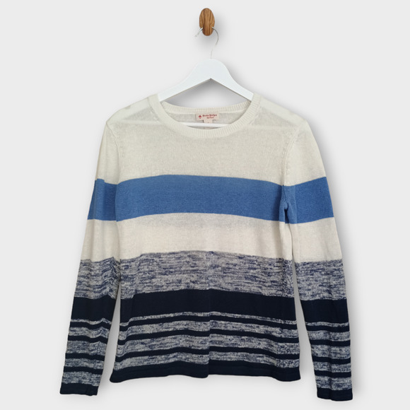 Brooks Brothers Red Fleece Label Sweater Women Small White Blue Colorblock Linen - Picture 1 of 6